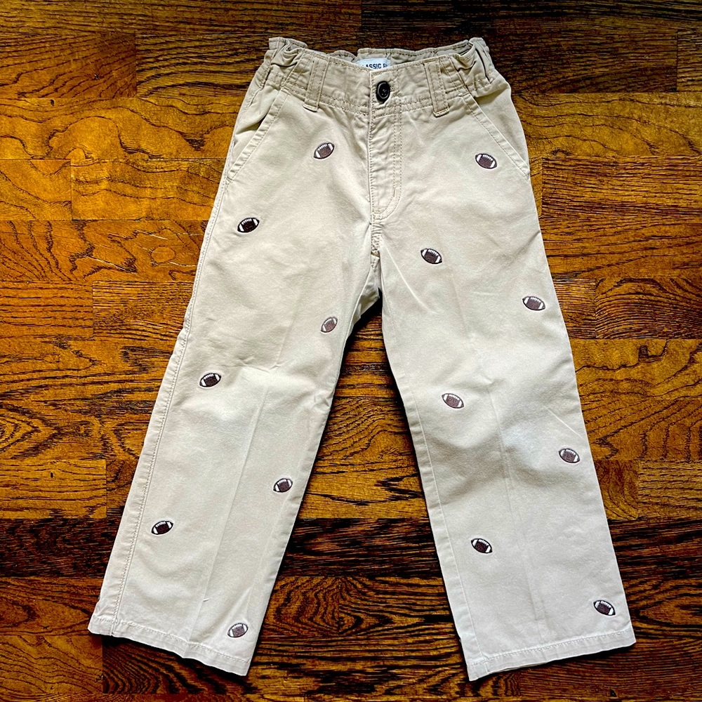 Gymboree khaki pants size 4T with embroidered brown footballs
